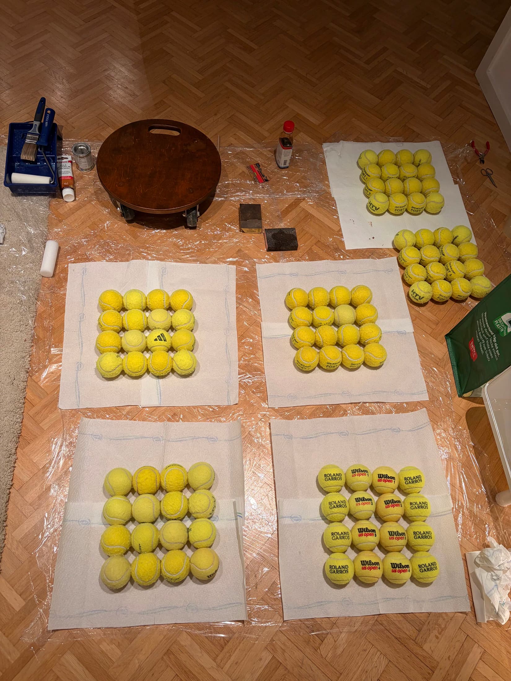 Tennis-ball modules prepared in the workshop
